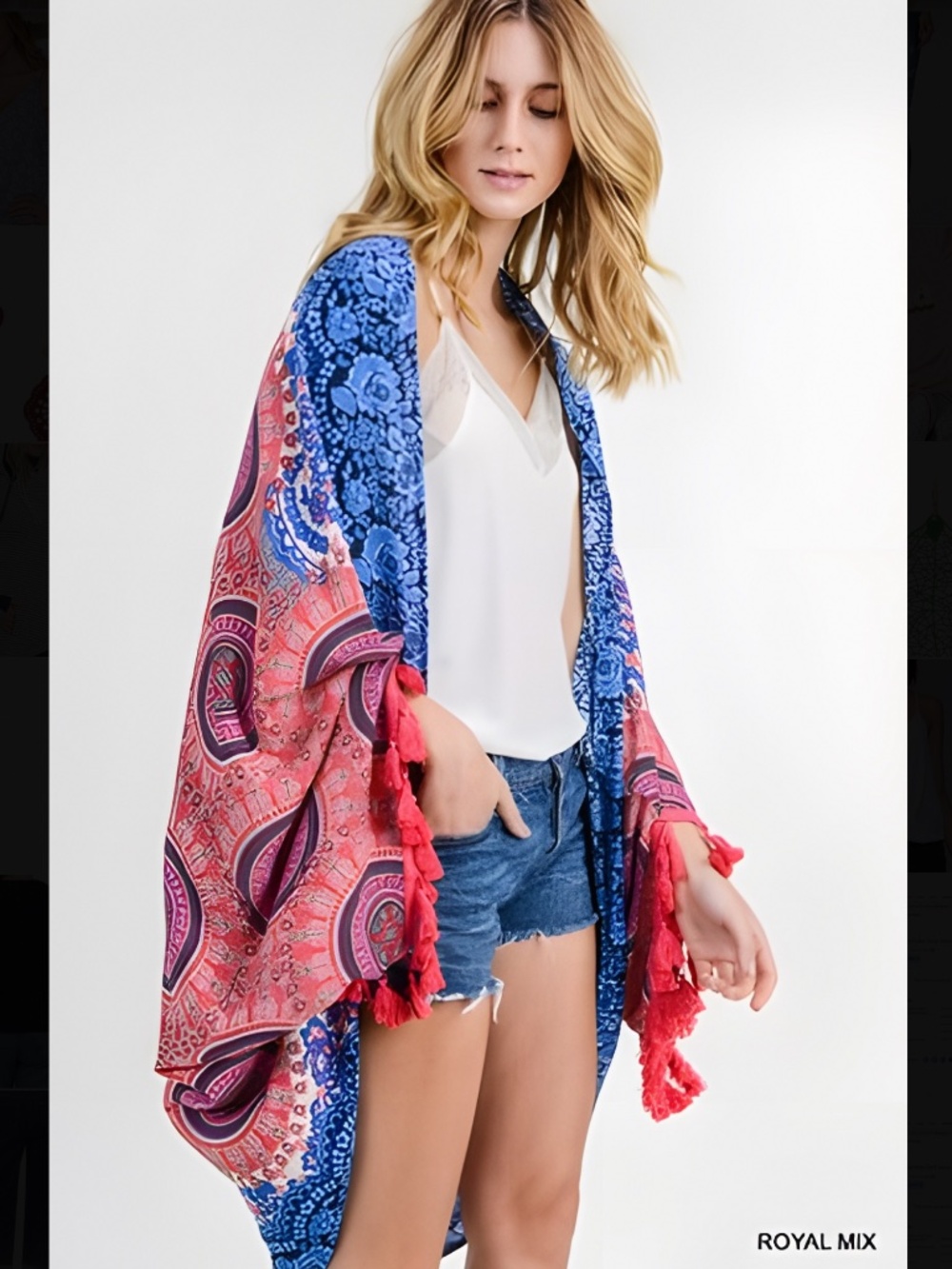Jodifl Boho Medallion Print Open Kimono Cardigan with Tassels